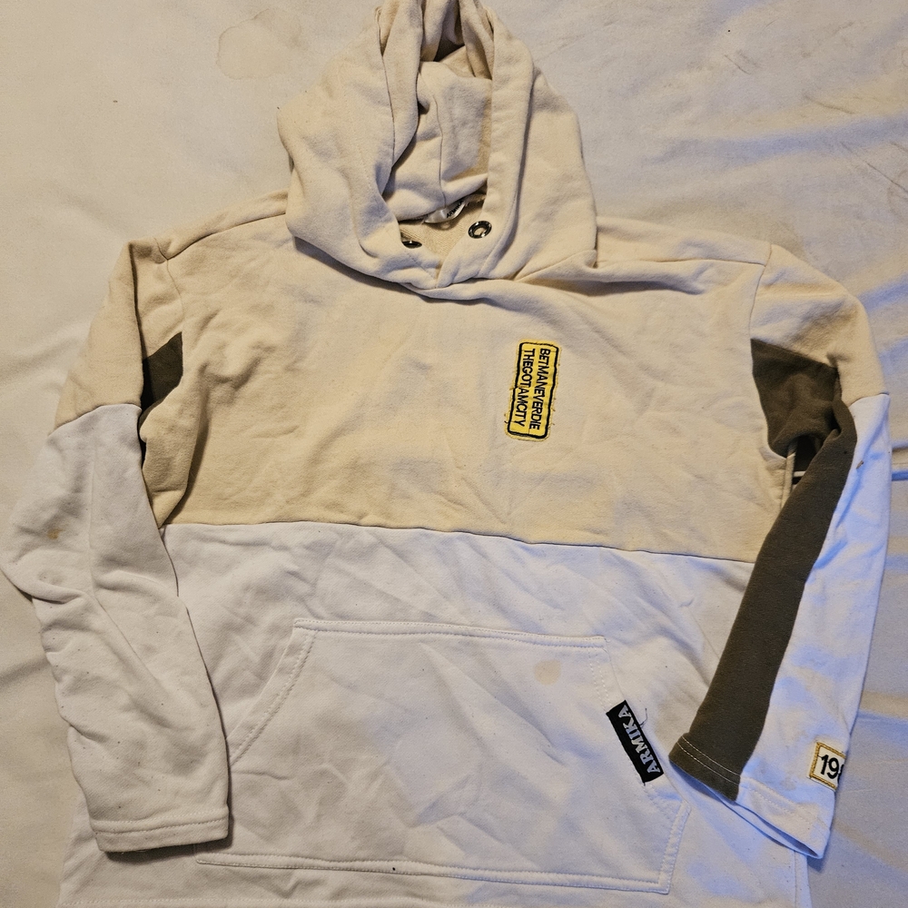 Amika Beige and White Hoodie with Olive Details